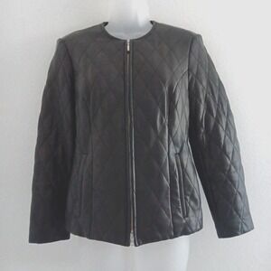 Entier Leather Jacket Womens SMALL Black Quilted Classic Sleek Countryside‎ Chic